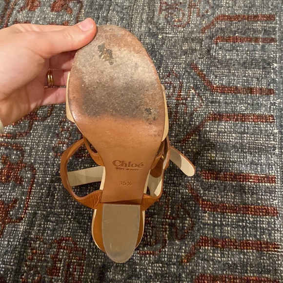 Chloé Leather Heel Sandals in Tan and Cream |size 5.5 - Picture 13 of 15